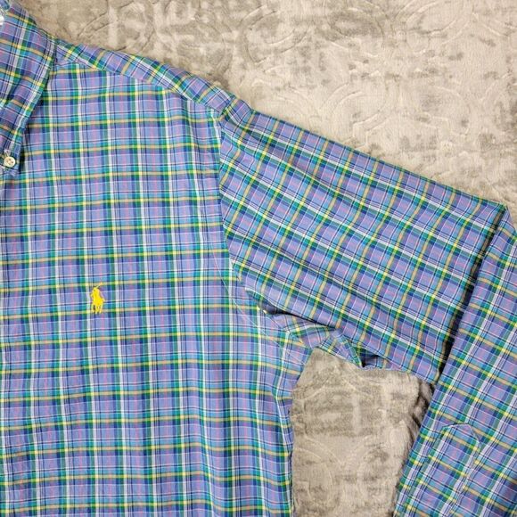 Ralph Lauren Shirt Mens Medium Purple Blue Plaid Button Down Yellow Pony - Picture 5 of 13